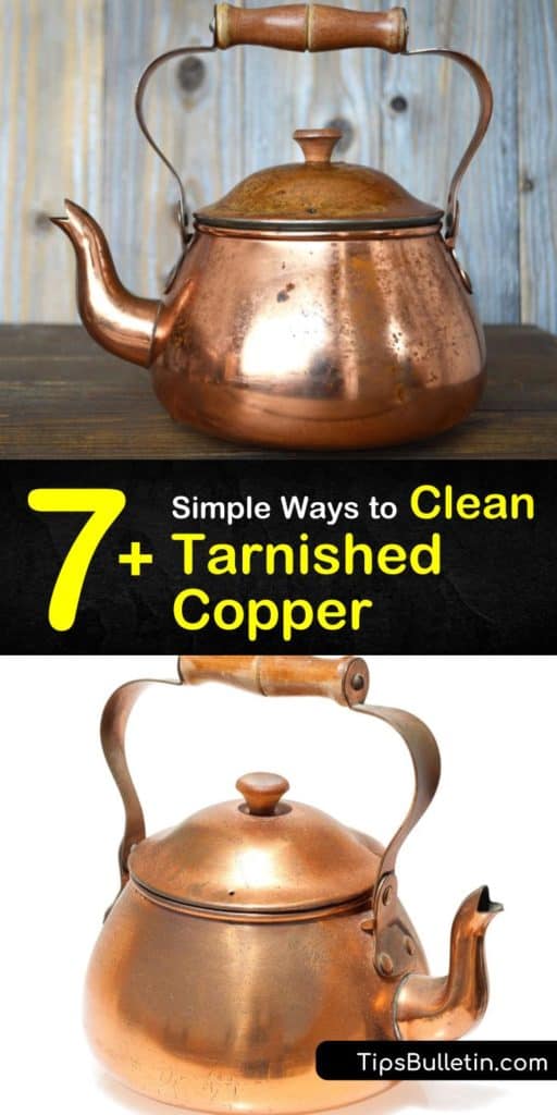 Figure out how to clean patina off a copper piece by using DIY copper cleaners, such as baking soda and ketchup. With elbow grease and soft cloth for scrubbing, tarnished copper doesn’t stand a chance. #clean #copper #cleancopper #cleantarnishedcopper