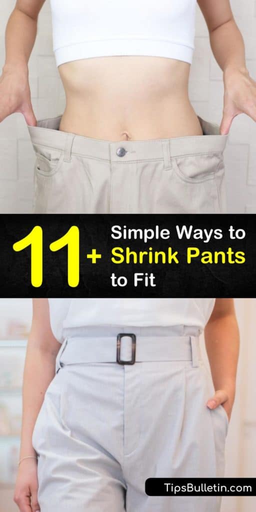 Discover some of the best methods for how to shrink pants using techniques like ironing with and without steam. Try various settings in the washing machine and dryer to shrink jeans by half a size to a whole size. Follow these DIY to keep your pants snug and form-fitting. #shrink #pants #shrinkjeans