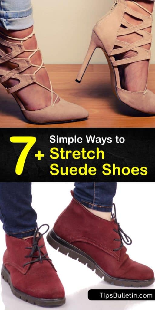 Learn how to stretch suede shoes at home using a thick pair of socks, stretch spray, or another DIY hack like rubbing alcohol. Our article even offers tips for stretching a pair of shoes for bunions. #howtostretch #suede #stretching #suedeshoes #shoes