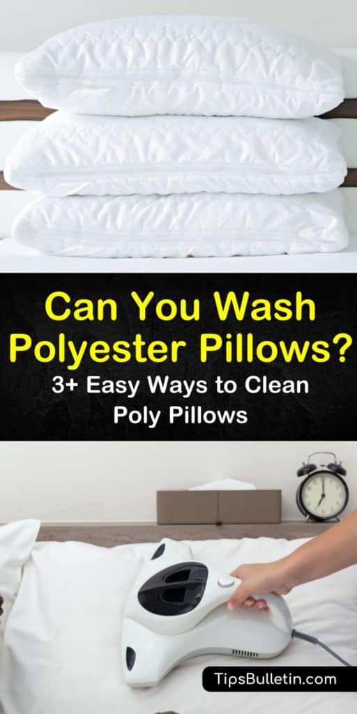 Learn how to wash pillows made of polyester to kill dust mites and remove dirt. Machine wash your pillows on the gentle cycle with laundry detergent using either cold water or warm water, and dry them with low heat. #washing #polyester #pillows #polyesterpillows #washpillows
