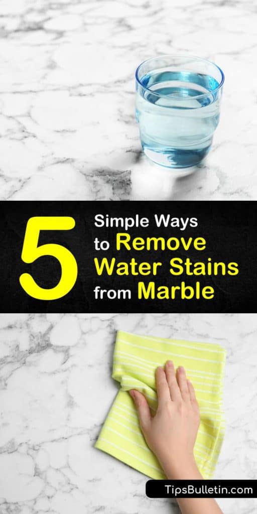 Learn how to remove water spots on marble countertops and other natural stone surfaces. Remove marble water stains with a baking soda poultice, hydrogen peroxide, and a soft cloth, and avoid using harsh chemicals such as bleach. #cleaningmarble #waterstains #marblestains #marble #staincleaner