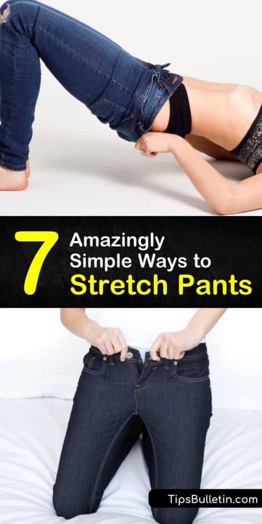 Learn how to stretch a favorite pair of leggings or pair of jeans back to their original shape. Put on a pair of pants and do lunges while the material is damp, wash the pants in cold water and stretch them on a hanger to dry. #stretchpants #stretchingpants #pants