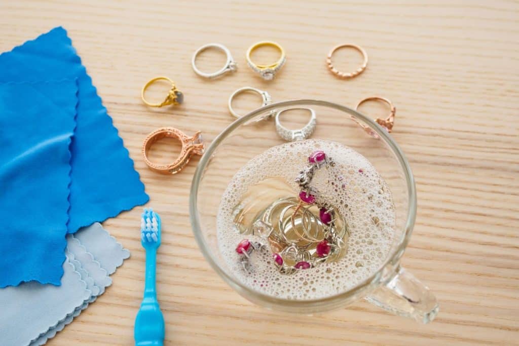 Soap and water are great for jewelry cleaning.