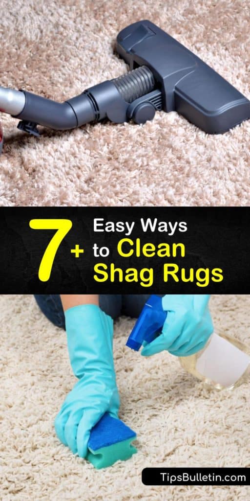 Discover how to clean high pile area rugs and wool rugs easily with a steam cleaner and other rug cleaning solutions. Shake the rug outside, vacuum it with the beater bar attached, give it a dry bath, and spot clean it to remove stains. #shagrug #cleaning #howto