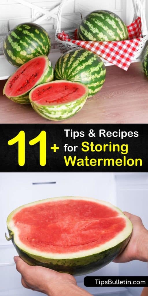 Learn how to store uncut watermelon and cut melon in the fridge and how to freeze it for tasty and healthy snacks and smoothies. Store whole watermelon on the counter or in the fridge and wrap cut watermelon in plastic wrap. #storingwatermelon #store #watermelon