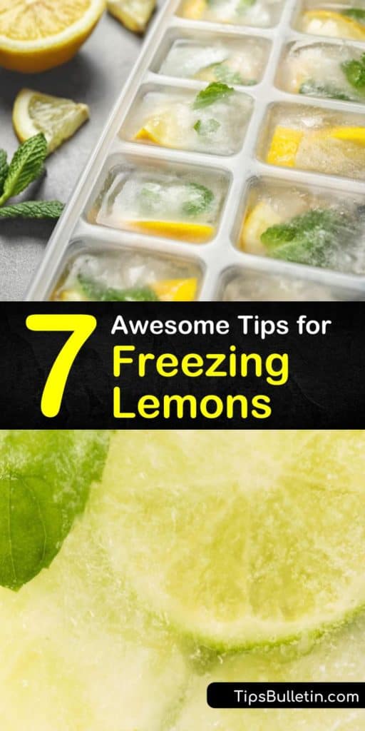 Pucker up and fall in love with these tips for freezing lemon slices that make cooking in the kitchen easier. These strategies utilize whole lemons so that the lemon juice and lemon zest aren’t wasted and it only requires a cookie sheet, freezer bag, and some ice cube trays. #howto #freeze #lemons