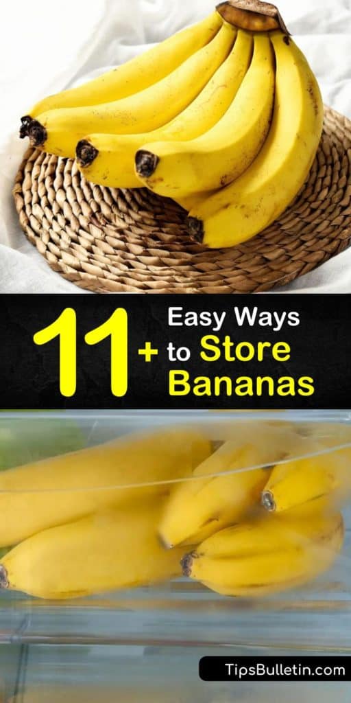 Find out how to store bananas to obtain different ripeness levels. Keep bananas fresh by covering their stems with plastic wrap, or speed up their ripening by storing them beside ripe avocados. Freeze overripe bananas or use them in banana bread or smoothies. #bananas #storage #howto