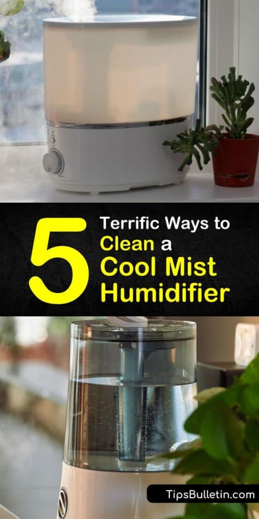 Learn how to clean a cool mist humidifier to remove mineral deposits and keep it free of bacteria, mold, and mildew. Disassemble the water tank from the base of the unit and clean it with white vinegar and bleach. #cleaning #cool #mist #humidifier