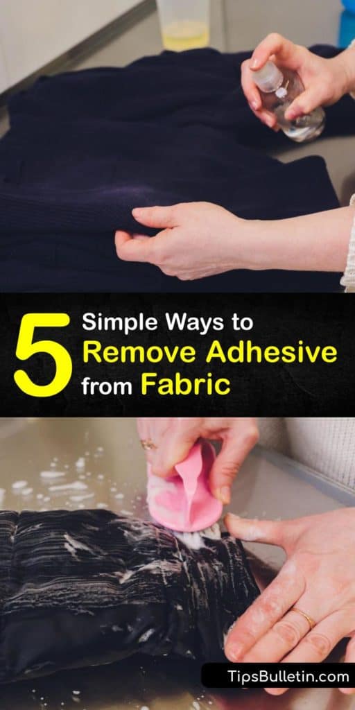 Discover how to make a DIY stain remover to clean glue stains to avoid the dry cleaner. Get rid of sticker residue with Goo Gone or laundry detergent with warm water. These tricks are more effective than a washing machine and hot water to remove glue. #remove #adhesive #fabric