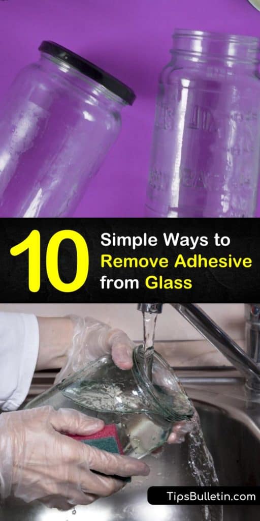Trying to scrape off old stickers is annoying and frustrating. Learn how to remove adhesive from a glass surface with cooking oil, Goo Gone, rubbing alcohol, baking soda, soapy water, and a scraper. #remove #adhesive #glass