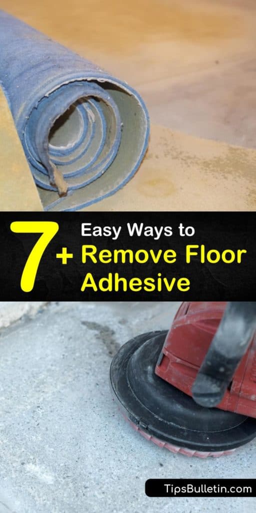 Try these tricks for removing floor adhesive while working on your DIY home improvement projects. Whether you have linoleum over the subfloor or vinyl stuck to a concrete floor, you can use simple tools like hot water and a putty knife. #howto #remove #flooring #adhesive