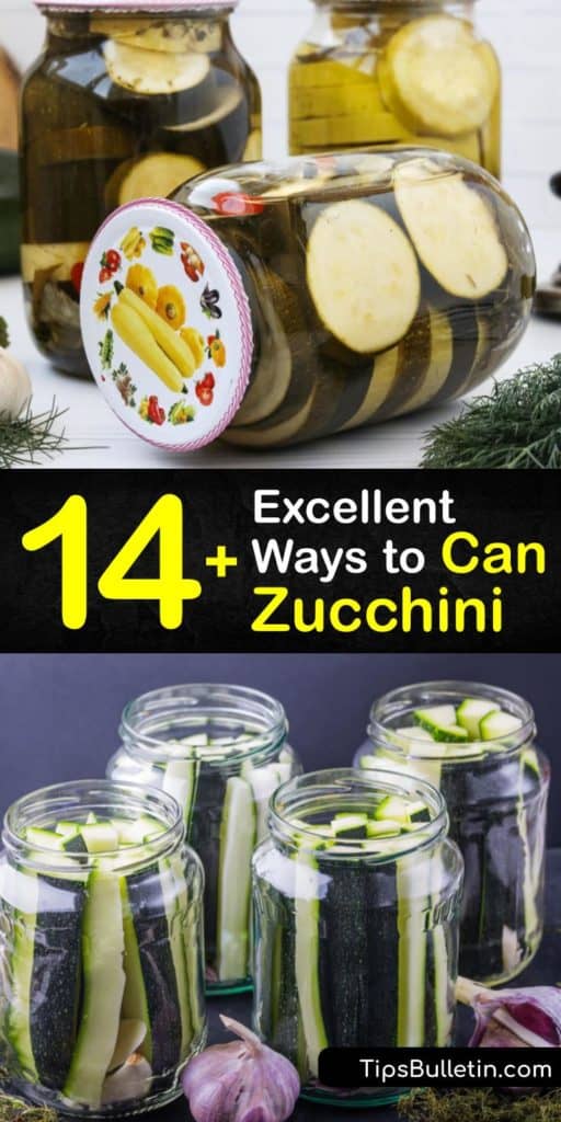 Discover great methods for pickling and canning zucchini and mustard seeds. Pressure canning uses hot water to drive out air for a perfect canning recipe. Processing times vary between recipes. Can zucchini with boiling water in a large pot to form an airtight seal. #howto #can #zucchini