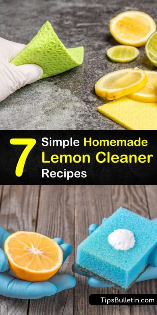 Learn how to use the cleaning power of lemons and citrus peels for non-toxic natural cleaning. Use lemon peels to make a lemon-infused vinegar cleaner, make lemon dishwashing detergent, or make a cleanser with a lemon and baking soda. #homemade #lemon #cleaner #recipe