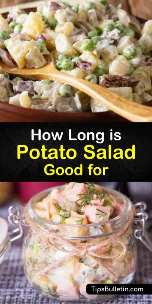 Learn how to store the standard side dish, potato salad, correctly to avoid food poisoning. We provide a delicious potato salad recipe with mayo alternatives like Greek yogurt and sour cream. You must add diced hard boiled eggs and black pepper to complete this dish. #last #potato #salad #howlong