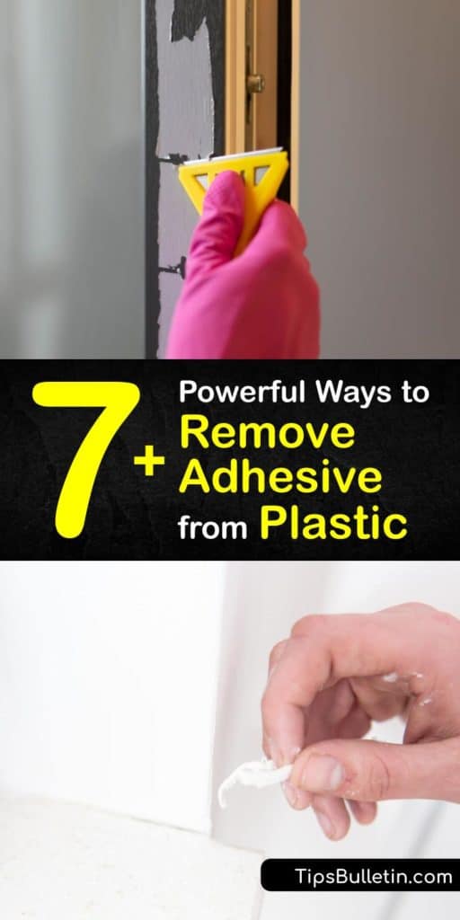 Fire up your hair dryer and mix some hot water, nail polish remover, and mayonnaise to remove sticker residue and glue stains from plastic. Unorthodox products like cooking oil and peanut butter soften the glue and make it easier to get off plastic. #remove #adhesive #plastic