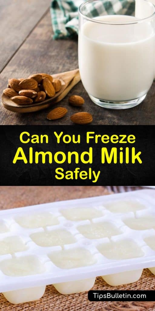 Find out how to extend almond milk’s shelf life by making frozen almond milk cubes or freezing it in airtight containers. Defrosting or thawing frozen almond milk is just as important as freezing it. Thawed almond milk is perfect for recipes and smoothies. #freeze #almond #milk