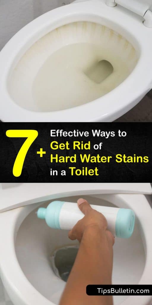 Learn how to remove hard water toilet stains with popular cleaning products like Borax, bleach, and vinegar. Eliminating mineral deposits is made easier by scrubbing the area with a pumice stone or toilet brush. #howto #remove #toilet #hard #water #stains