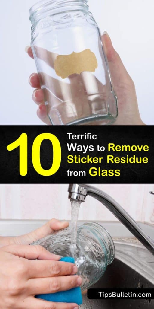 Learn how to remove sticky residue from glass. Prep with warm soapy water and a scraper before you soak a cotton ball or paper towel in rubbing alcohol or nail polish remover to break adhesive bonds. Baking soda and peanut butter are also great sticker removers. #howto #remove #stickers #glass