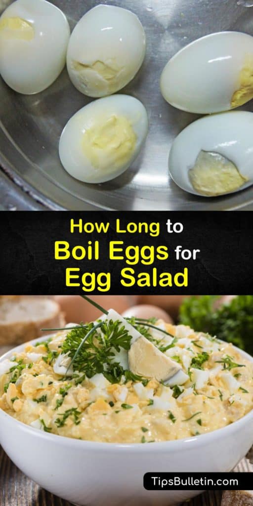 Satisfy your craving for egg salad with this guide teaching you how to make perfect hard boiled eggs. This article is full of information on the cook time to hard boil large eggs, cholesterol levels, using an ice bath for peeling, and more valuable tips on how to boil eggs. #boil #eggs #salad