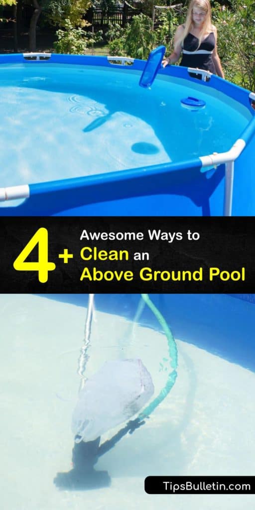 Learn the proper pool maintenance for your Intex above ground pool. Vacuuming pool water in an above and in-ground pool is critical. A pool vacuum cleans debris. The amount of chlorine must be monitored to ensure clean water free of bacteria. #howto #clean #above #ground #pool