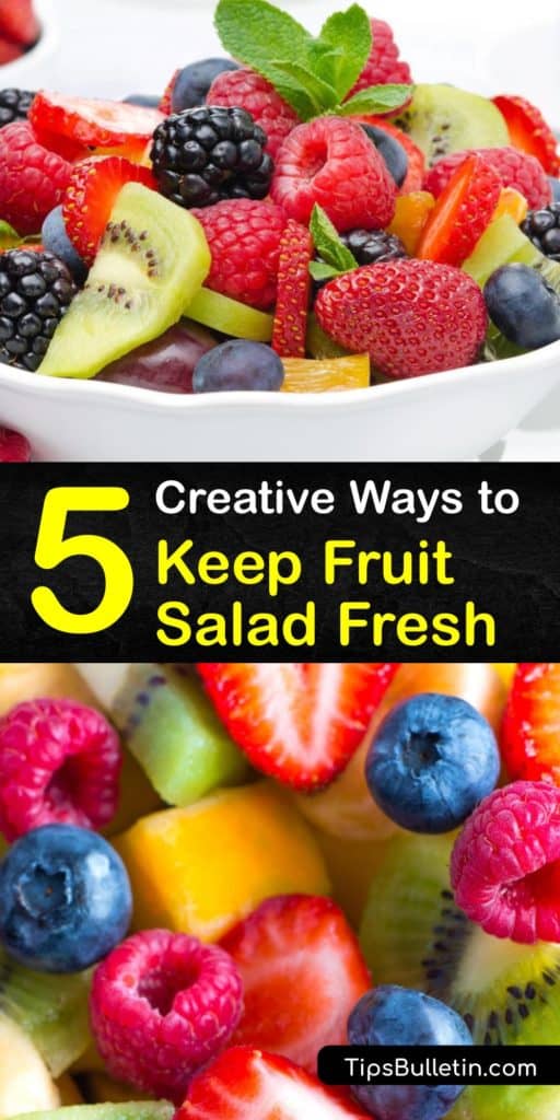 Learn how to store your favorite fruit salad recipe and keep it fresh. Watermelon, kiwi, and other fruits get mushy after cutting them, and drizzling some vitamin C from lime juice or orange juice keeps them fresh longer. #howto #fruit #salad #fresh