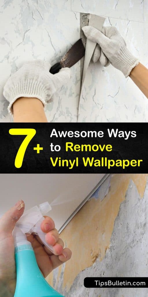 DIY vinyl wallpaper removal is easy with the right stripper and tools. After loosening the glue from the wallcovering with hot water and vinegar, scrape the glue with a putty knife or scoring tool. Then, fill and sand the gouges left behind from the old wallpaper. #howto #remove #vinyl #wallpaper