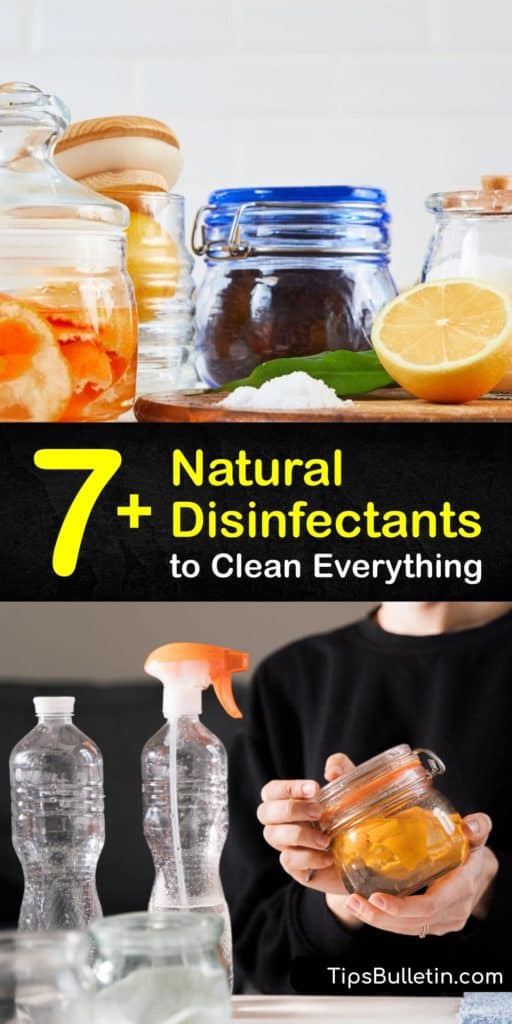 Create a DIY disinfecting spray with natural cleaning products. Mix hydrogen peroxide, vinegar, and tea tree oil into a spray bottle to create a homemade cleaner. This disinfectant works great on countertops and doesn’t have harsh chemicals like bleach. #DIY #disinfectant #cleaner #natural