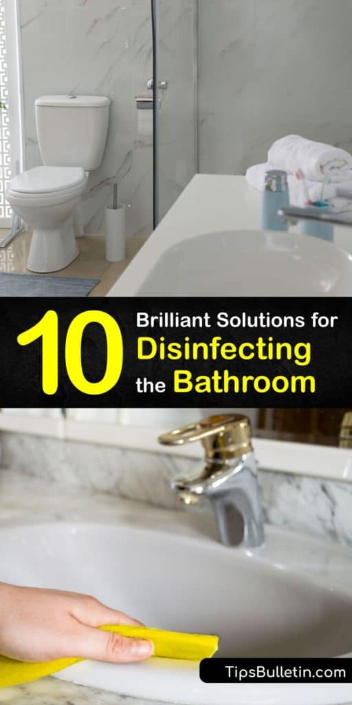 Discover how to keep your bathroom clean using the right cleaning products. Use a homemade disinfectant to clean away dirt buildup and mildew from the toilet bowl, countertops, faucet, and grout to keep the room fresh-smelling and germ-free. #disinfecting #bathroom #howto