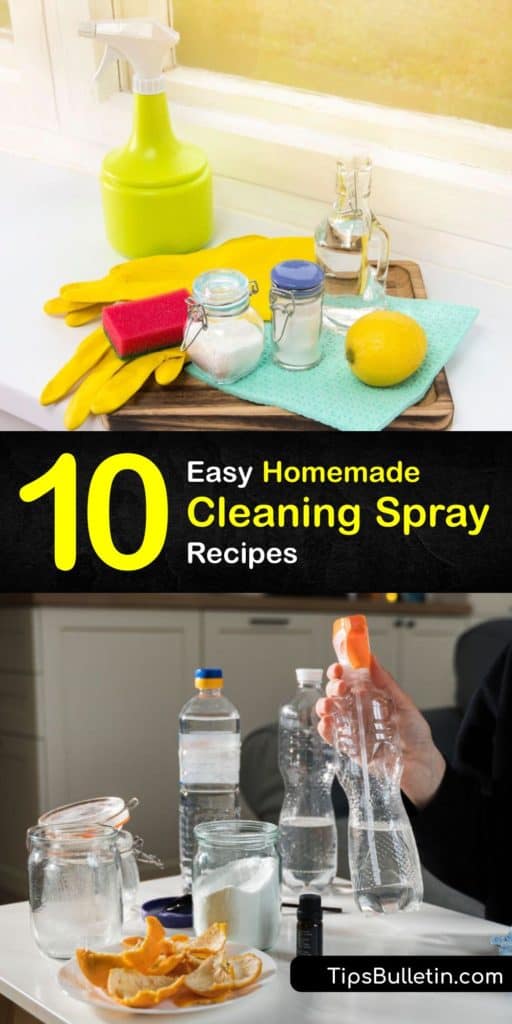 Discover how to make homemade cleaning sprays, from an all purpose cleaner with white vinegar to a window cleaner with rubbing alcohol and a stain remover with baking soda. Use bleach as a disinfectant or tea tree oil to improve a cleaner's scent. #cleaning #spray #homemade #recipe