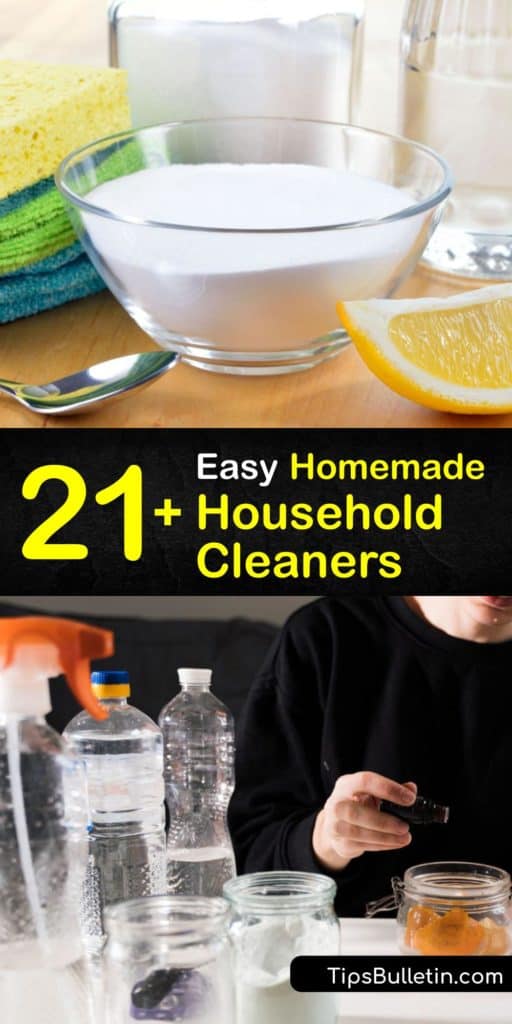 Discover how to make your own cleaning products to clean everything from the bathroom and kitchen to countertops and floors. Use Borax, white vinegar, rubbing alcohol, Castile soap, and other common household ingredients to create effective and safe cleaners. #homemade #cleaner #household