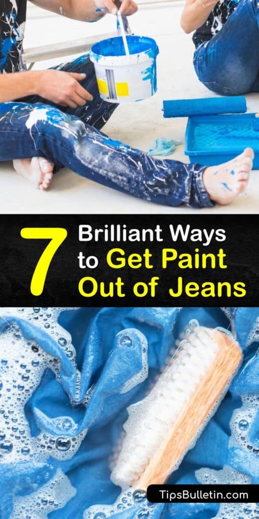 Learn how to remove paint from jeans in a few easy steps. Dab away excess paint, and treat acrylic paint and latex-paint stains with soap and warm water and launder them in the washing machine, and use turpentine, nail polish remover, or hairspray to remove oil paint. #howto #paint #jeans #remove