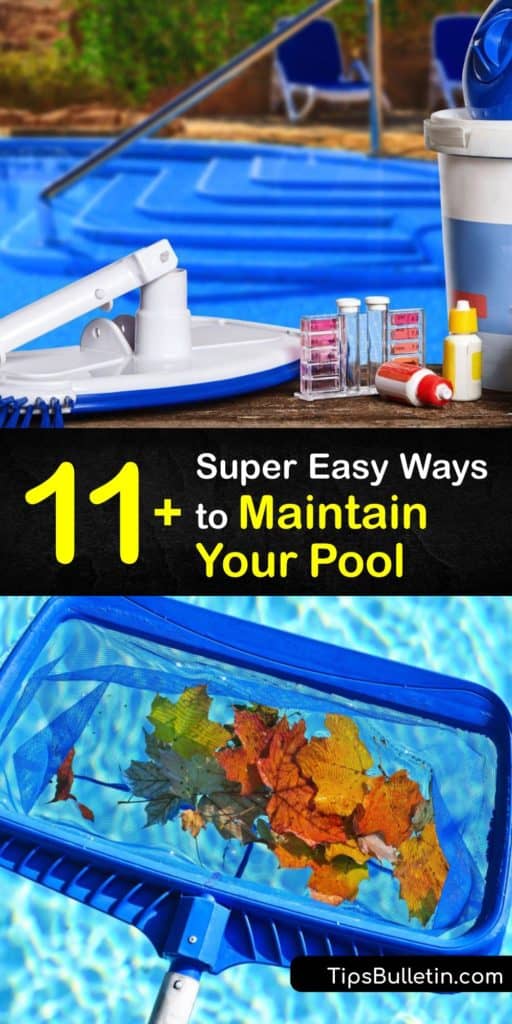 Learn proper pool maintenance and care to keep the pH levels steady and the water free of contaminants. Check the chlorine level and alkalinity with a test kit, and keep the water clean with a skimmer basket, pool vacuum, and sanitizer. #howto #pool #maintenance