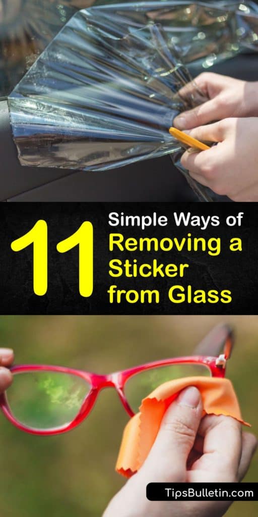 Scrape off sticker residue from glass objects with ease using tools you already own. The list of products to remove glue is endless including the use of cooking oil, nail polish remover, soapy water, baking soda, Goo Gone, paper towel, and a plastic scraper. #remove #sticker #glass