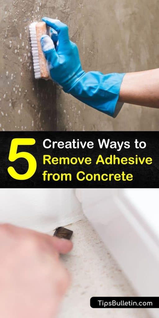 Learn how to remove laminate or carpet glue from a concrete floor after pulling up old carpeting during a home improvement project. Carpet adhesive is easy to remove using boiling water, ammonia, vinegar, and the right scraping tools. #howto #remove #adhesive #concrete