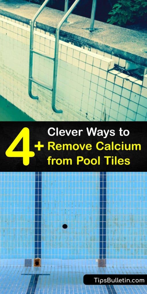 Learn how to remove calcium buildup on a swimming pool waterline with effective pool maintenance cleaners. Your pool needs regular pool service to eliminate calcium scale. With some elbow grease, a pumice stone and baking soda break through limescale. #remove #calcium #deposits #swimming #pool