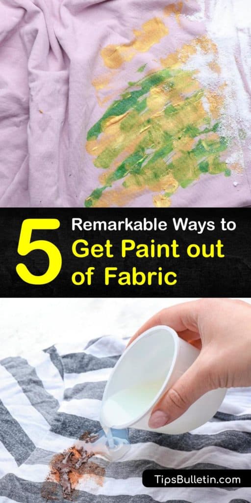 Learn the differences between acrylic paint, oil paint, and latex-paint types to start to remove paint stains. This article features dab and blotting methods and stain remover recipes with paint thinner, turpentine, soap, paper towel, and other items found at home. #paint #remove #fabric