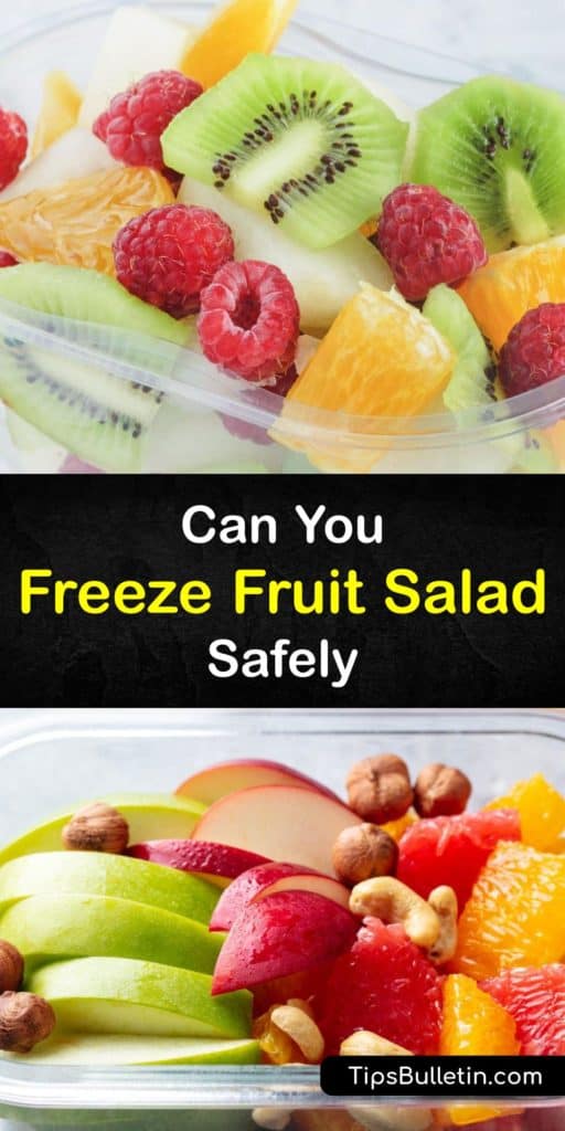 Fruit is used in cobblers, on top of ice cream, and as a fruit cocktail. However, a fruit salad recipe is a great way to use up fruit. Adding a little lemon juice to fruit salad in a freezer bag preserves and prevents mushy fruit while it's frozen. #howto #freeze #fruit #salad