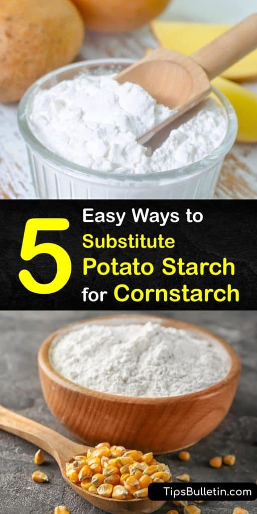Find out about cornstarch and potato starch for gluten-free baking, frying, and thickener. Arrowroot and tapioca starch don’t mix well with dairy, and wheat flour turns liquid cloudy. Corn and potato flour are different from starch. #potato #cornstarch #starch