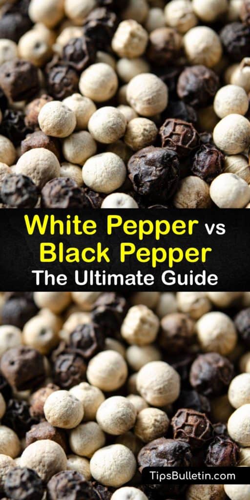 Learn the difference between black and white pepper (Piper nigrum) and how to use them in recipes. White pepper is a good seasoning for white sauces, while high-quality black peppercorns have more flavor and are great for flavoring meats. #differences #whitepepper #blackpepper