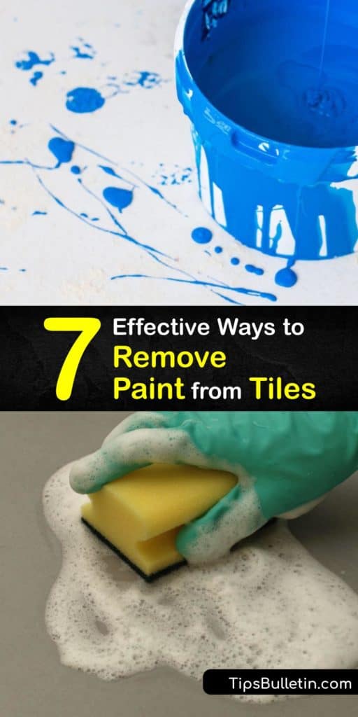 Remove every last speck of a sloppy latex paint job from a tile floor with only a few tools. All you need is a clean cloth, razor blade, soapy water, and mineral spirits to remove any paint splatter on your tile flooring or backsplash. #remove #paint #tiles