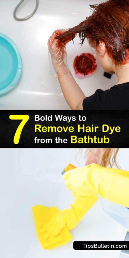 Give your hair and your bathtub a fresh look when you learn to effectively remove hair color or a hair dye stain from a shower curtain and tub with our cleaning recipes featuring nail polish remover, hydrogen peroxide, and a Magic Eraser. #remove #hair #dye #tub