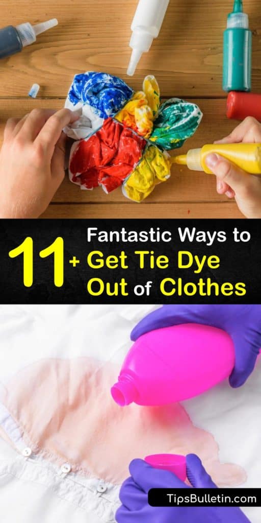 Discover how to remove a Rit Dye or fabric dye stain from your clothes after creating a tye dye shirt. Rinse out the excess dye and then use baking soda, white vinegar, hydrogen peroxide, color remover, and other solutions to remove dye stains. #remove #tiedye #clothes