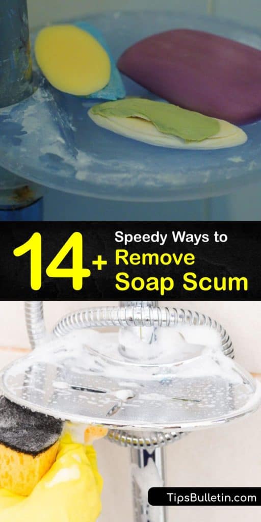 Scrape off years of old soap scum from your bar soap and hard water in a matter of minutes. These soap scum remover recipes and tips to clean soap scum use simple ingredients like a microfiber cloth and dish soap to clean a shower curtain, glass shower door, tub, and tile. #remove #soap #scum