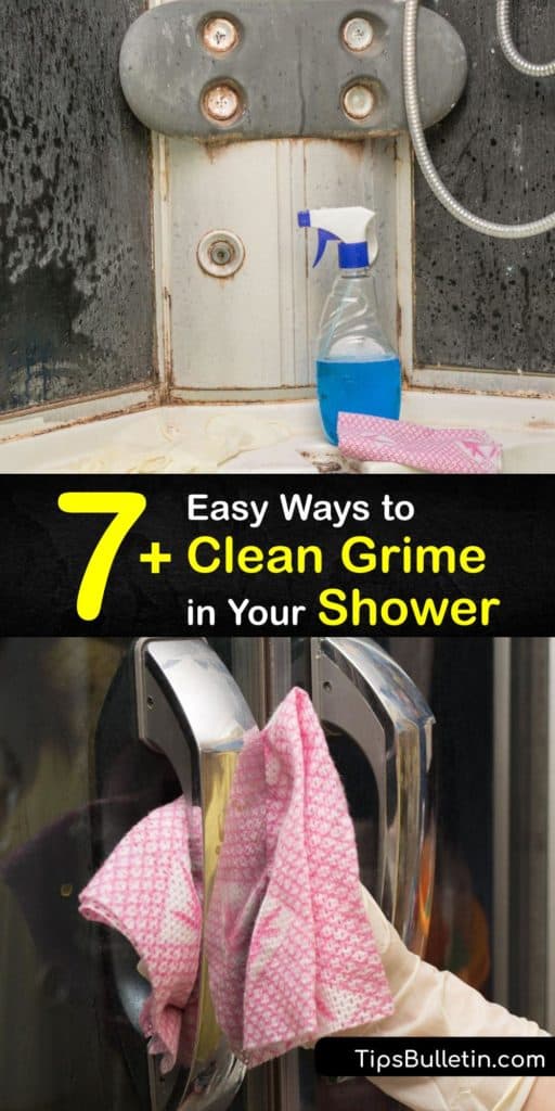 Discover effective ways to clean grime from your shower head and shower glass. Tackle hard water stains using white vinegar and clean soap scum using items found in your kitchen to restore the condition of your shower. #shower #grime #shower #remove