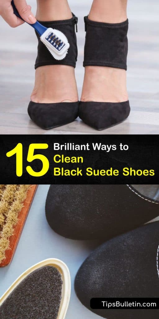 Learn ways to clean black suede boots and shoes to remove loose dirt, lint, and a stubborn stain. Find out how to use a suede brush for everyday dirt and a homemade suede cleaner with white vinegar or suede eraser. #howto #cleaning #suede #black #shoes