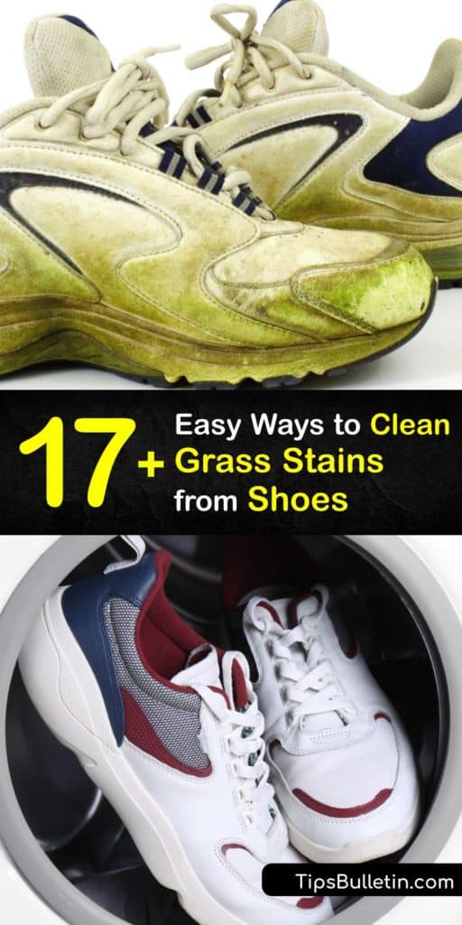 Discover how to easily get grass stains out of white shoes, suede shoes and more. Use household items such as white vinegar, hydrogen peroxide, baking soda, dish soap and detergent for quick and easy stain removal. #remove #grass #stains #shoes