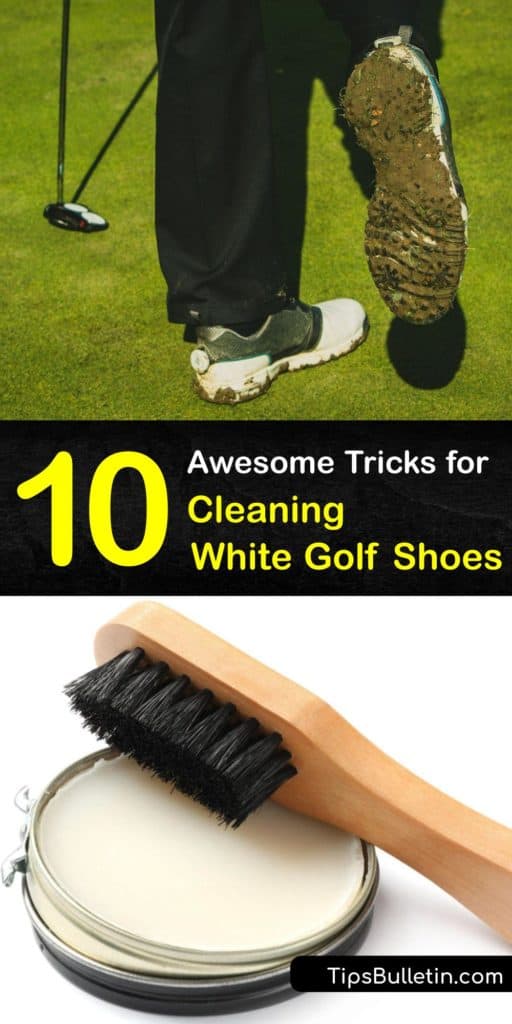 Learn ways to clean white golf shoes of all types to remove everyday dirt and grass stains, from white mesh shoes to white leather shoes. It’s easy to clean white golf shoes with laundry detergent, a Magic Eraser, shoe polish, and other cleaners. #cleaning #white #golf #shoes