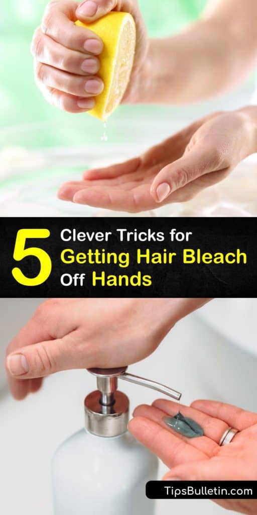 Learn how to get hair bleach off hands quickly. Hair bleach is usually a combination of clarifying shampoo, powdered bleach, and hydrogen peroxide. It’s easy to remove a bleach stain and smell from your skin with soapy water, baking soda, and coconut oil. #remove #hair #bleach #hands