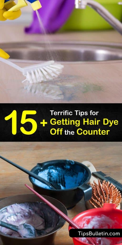 When using hair color, it's not uncommon to find your bathroom countertop with a few dye stains after application. Learn how to use household items like hydrogen peroxide, rubbing alcohol, nail polish remover, and a Magic Eraser to tackle the stain. #hair #dye #counter #cleaning #remove