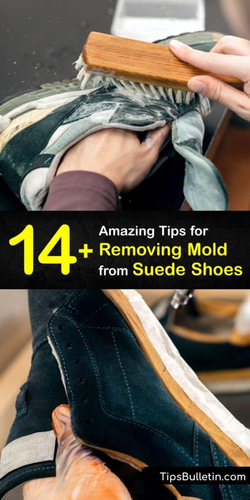 Remove mold spores, mildew stains, and musty odor from leather shoes and suede boots using household items like white vinegar, baking soda, a clean cloth, warm water and dish soap. #remove #mold #suede #shoes